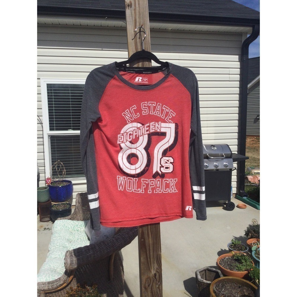 Russell womens baseball long sleeve shirt‎ small S NC State Wolfpack red gray